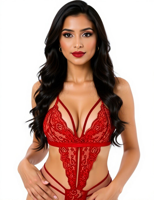 Elegant Lace Bodysuit Collection - Red