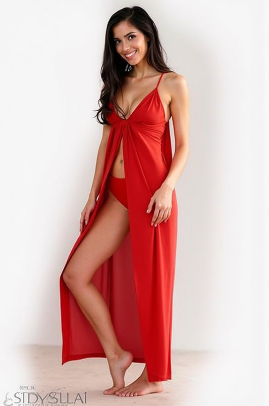 Satin Robe & Panty Set - Red