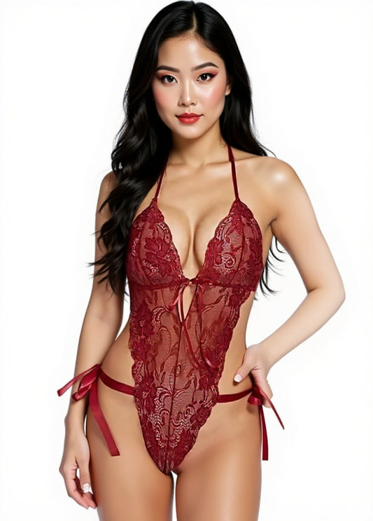 Elegant Lace Bodysuit Collection - Maroon